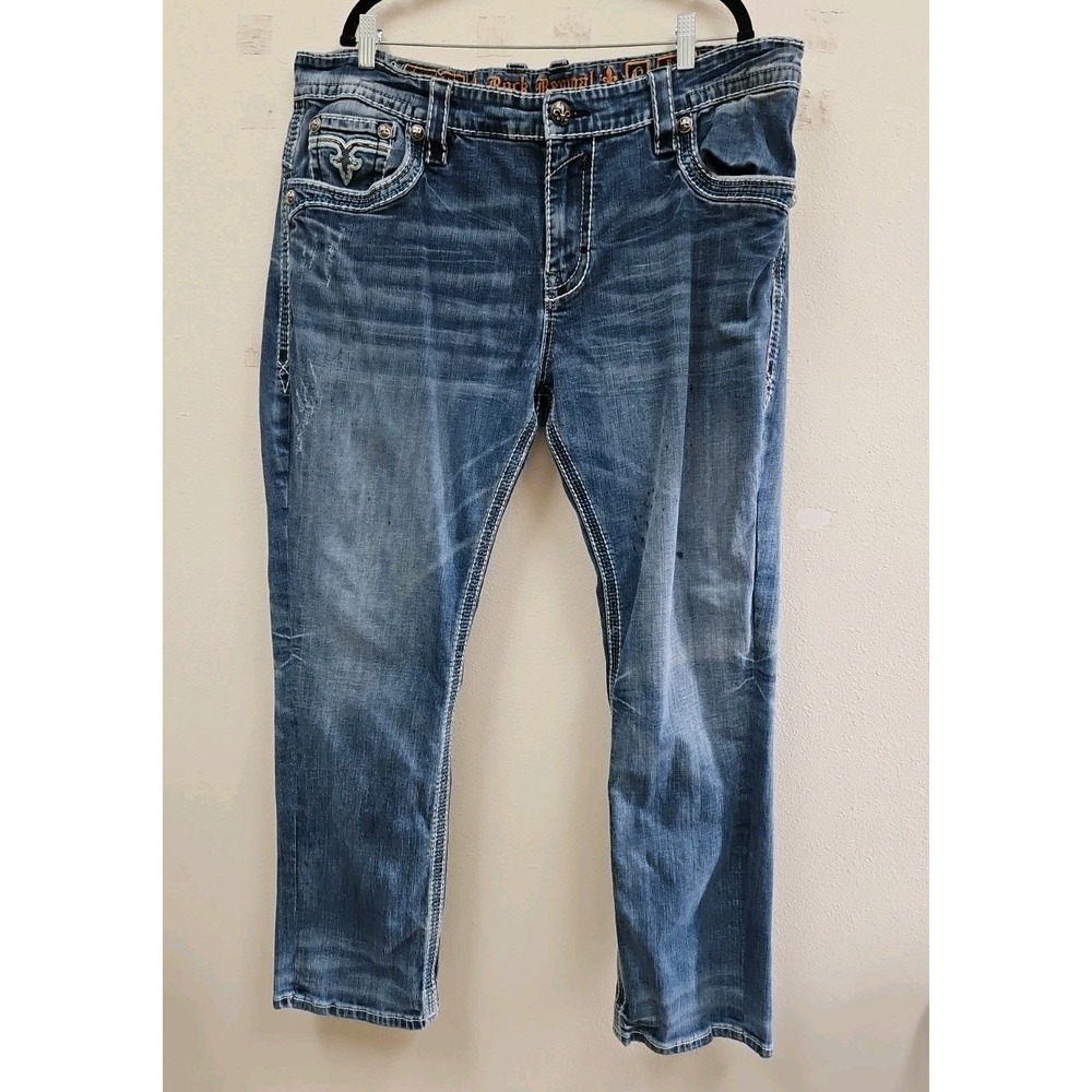 Rock Revival Jeans Mens 42 Inseam 30  Embroidered Distressed